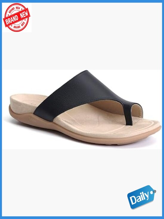 Orthotic Toe Loop Sandals with Arch Support, Leather Comfort Sandals